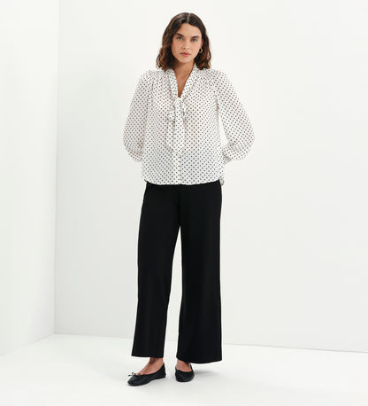 Mavis Ivory Polka Dot Pussy Bow Blouson Sleeve Blouse