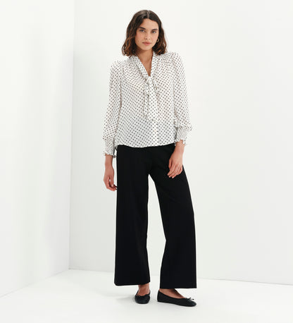 Mavis Ivory Polka Dot Pussy Bow Blouson Sleeve Blouse