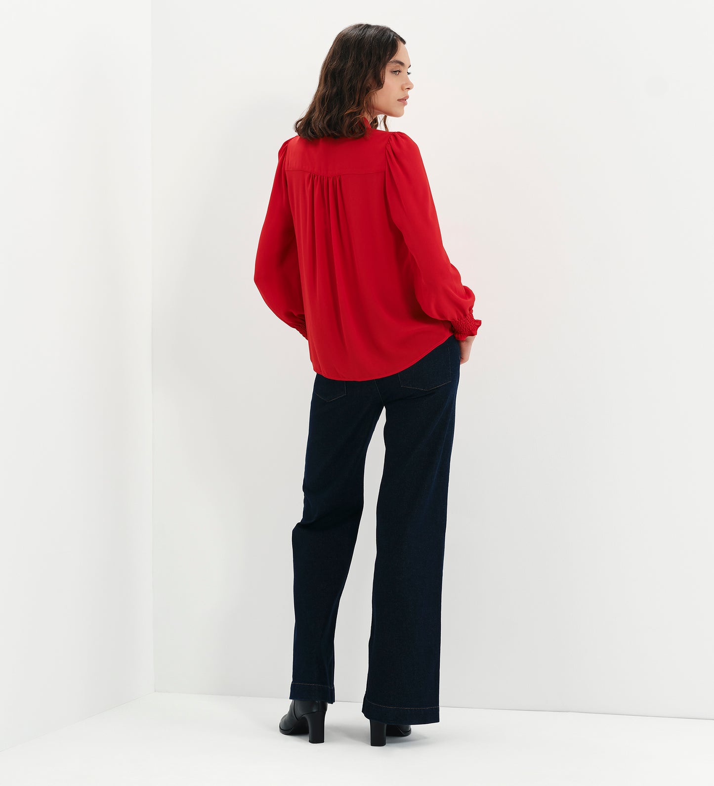 Mavis Red Pussy Bow Button-Through Blouse