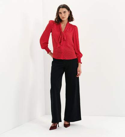 Mavis Red Polka Dot Pussy Bow Blouson Sleeve Blouse