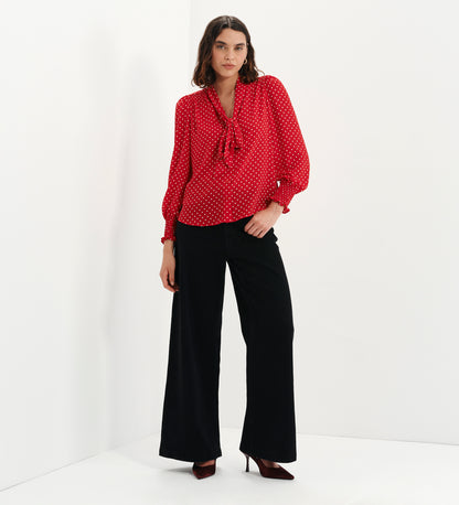 Mavis Red Polka Dot Pussy Bow Blouson Sleeve Blouse
