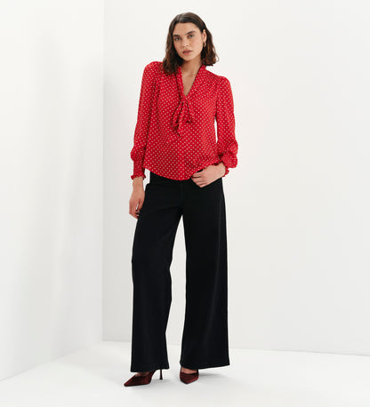 Mavis Red Polka Dot Pussy Bow Blouson Sleeve Blouse