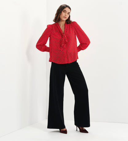 Mavis Red Polka Dot Pussy Bow Blouson Sleeve Blouse