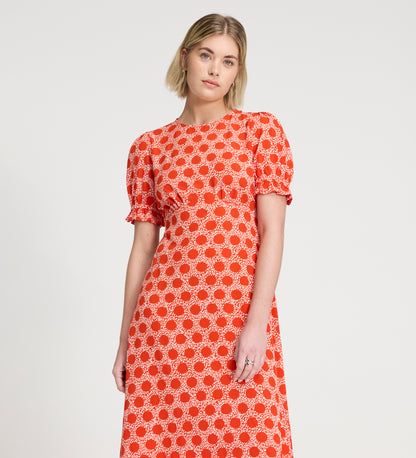 Mela Red Polka Dot Midi Tea Dress