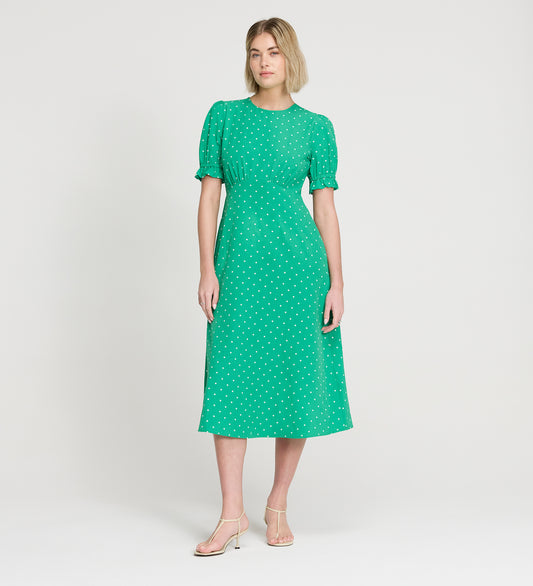 Mela Green Polka Dot Midi Tea Dress