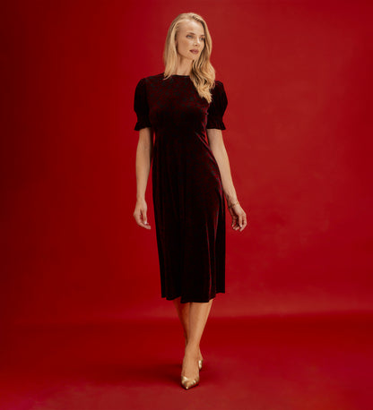 Mela Burgundy Animal Velvet Midi Tea Dress