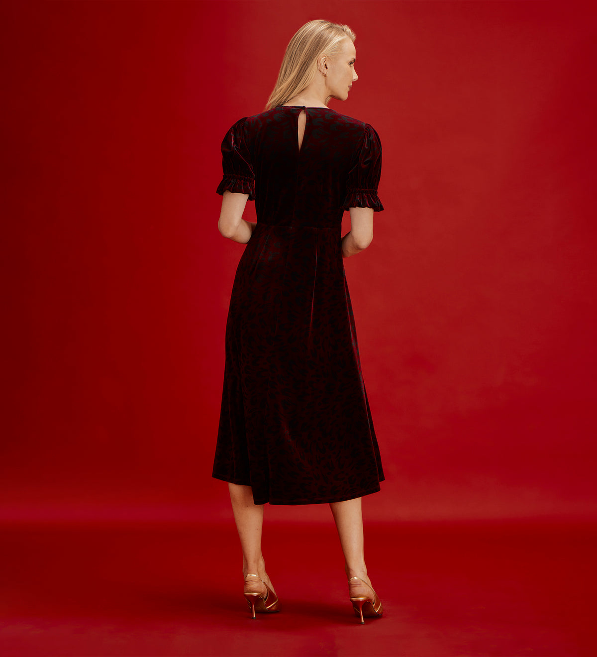 Mela Burgundy Animal Velvet Midi Tea Dress