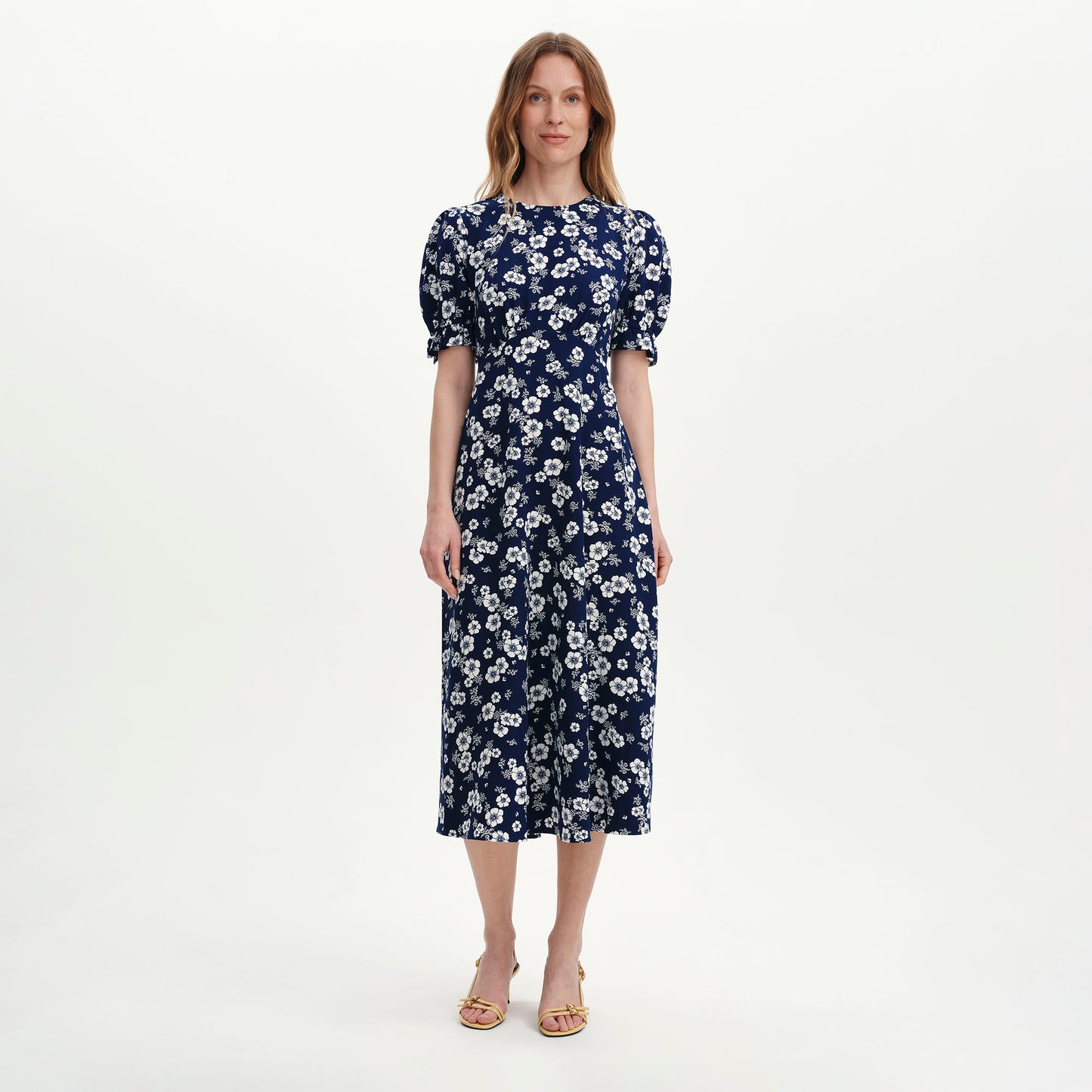 Mela Navy Floral Midi Tea Dress