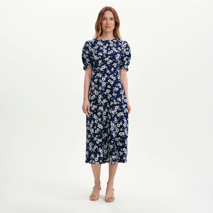 Mela Navy Floral Midi Tea Dress