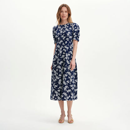 Mela Navy Floral Midi Tea Dress