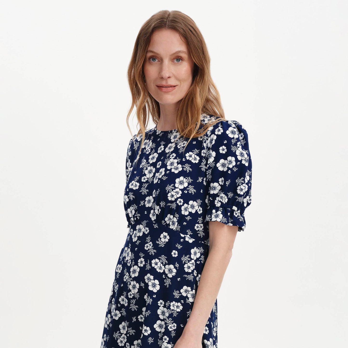 Mela Navy Floral Midi Tea Dress