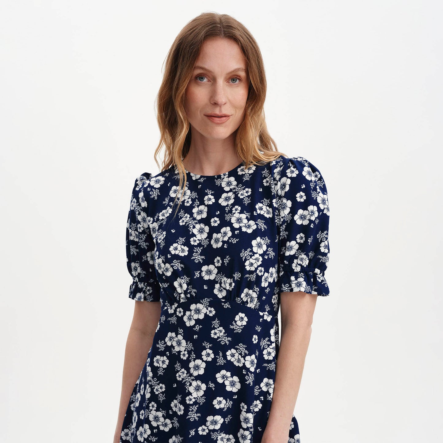 Mela Navy Floral Midi Tea Dress
