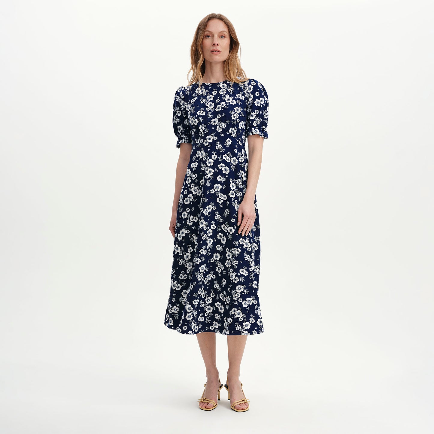 Mela Navy Floral Midi Tea Dress