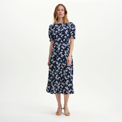 Mela Navy Floral Midi Tea Dress