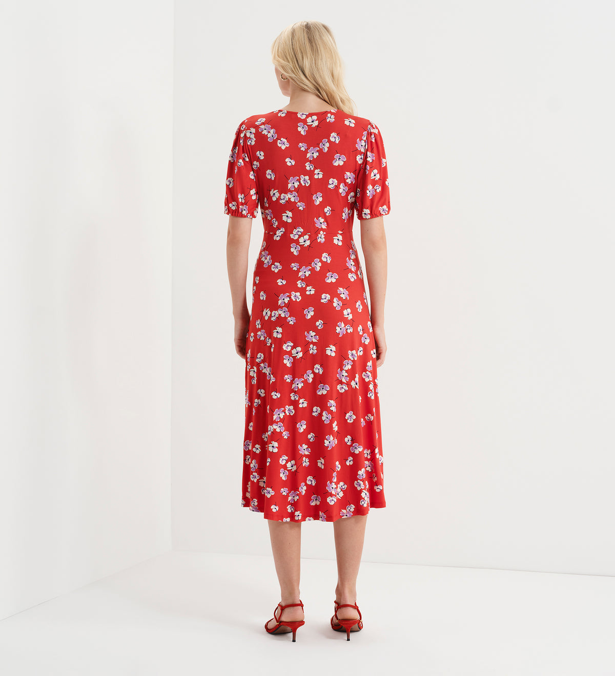 Milena Red Poppies Jersey Midi Dress