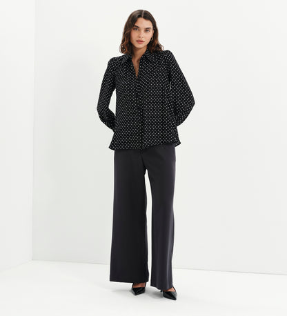 Melina Black Polka Dot Button Through Lightweight Yoke Blouse