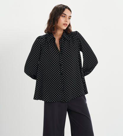Melina Black Polka Dot Button Through Lightweight Yoke Blouse