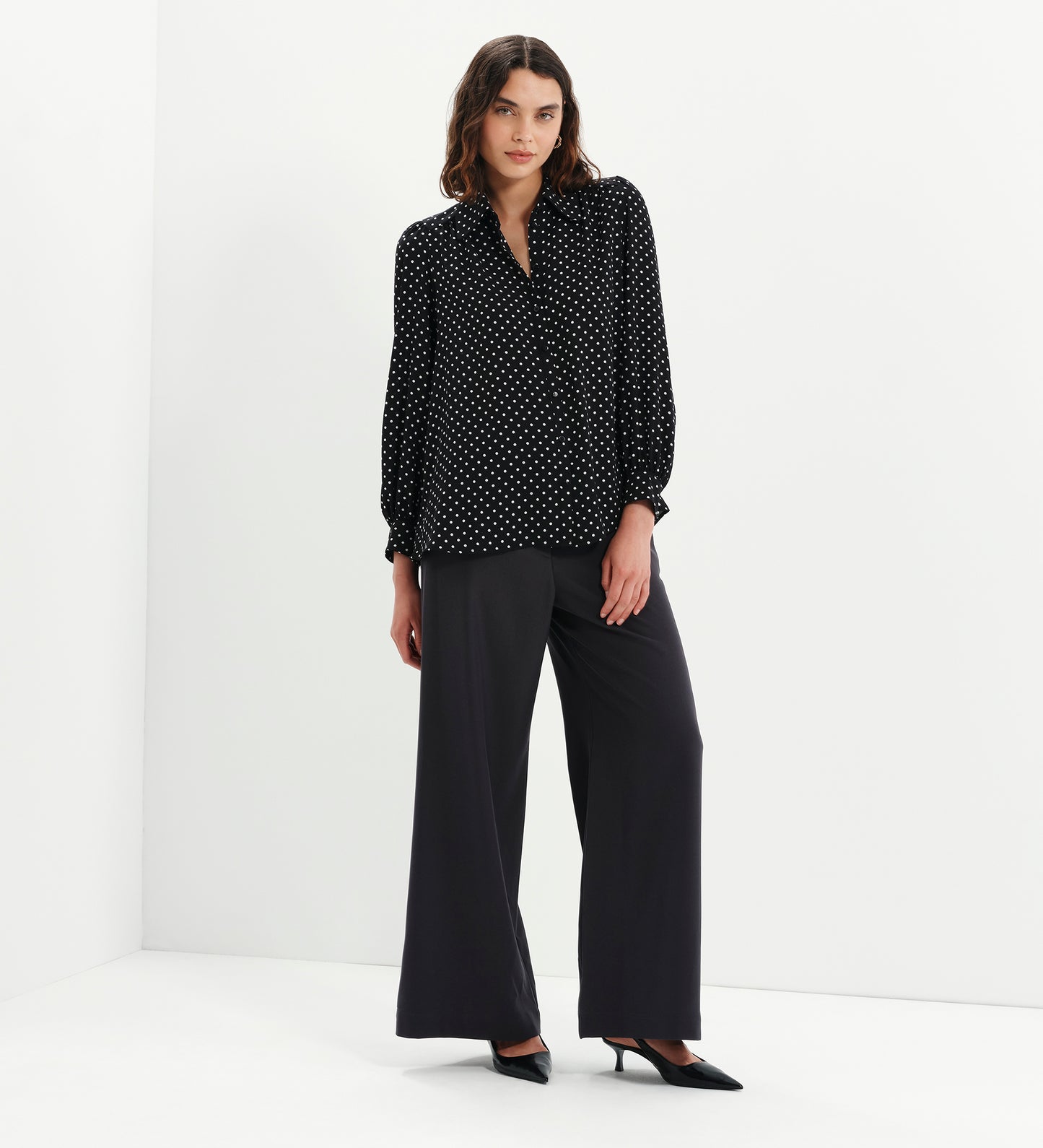 Melina Black Polka Dot Button Through Lightweight Yoke Blouse