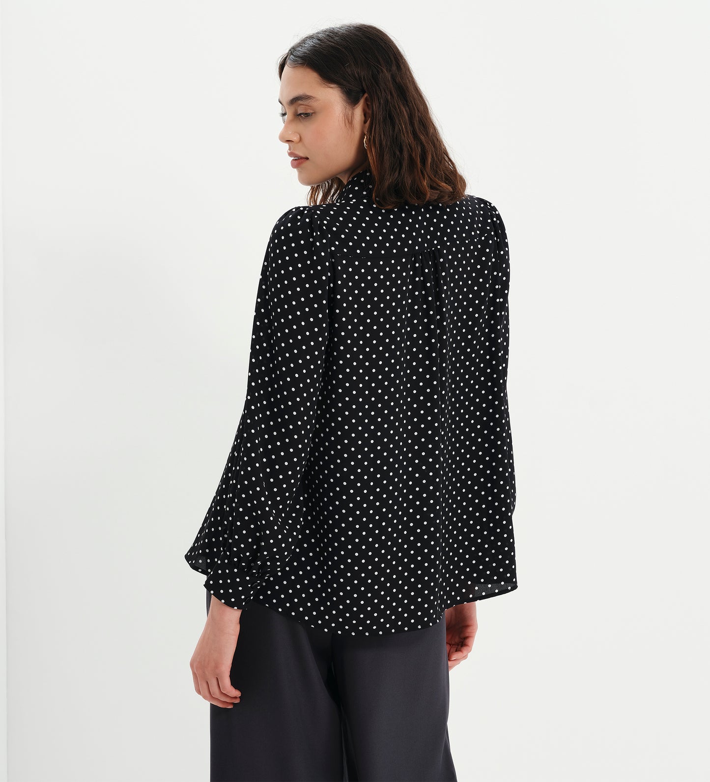Melina Black Polka Dot Button Through Lightweight Yoke Blouse