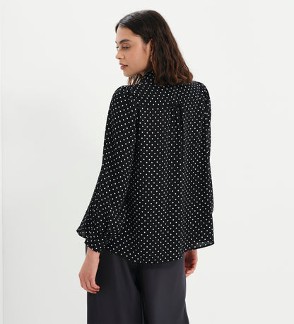 Melina Black Polka Dot Button Through Lightweight Yoke Blouse