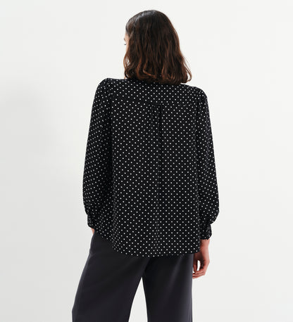 Melina Black Polka Dot Button Through Lightweight Yoke Blouse