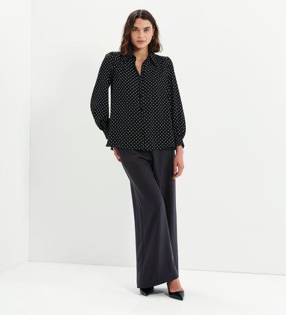 Melina Black Polka Dot Button Through Lightweight Yoke Blouse