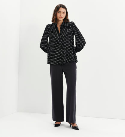 Melina Black Polka Dot Button Through Lightweight Yoke Blouse