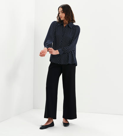 Melina Navy Polka Dot Button Through Lightweight Yoke Blouse