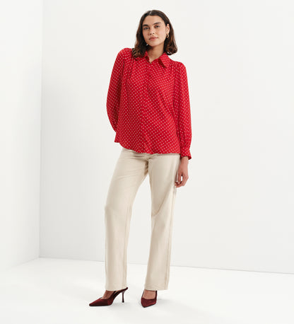 Melina Red Polka Dot Button Through Lightweight Yoke Blouse