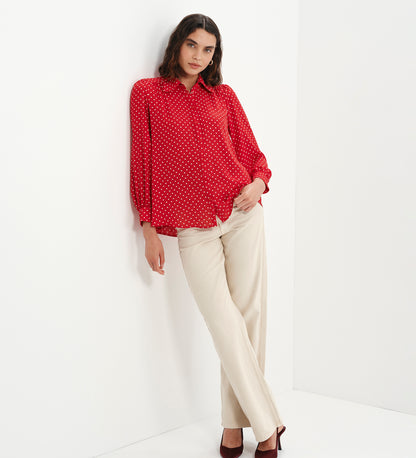 Melina Red Polka Dot Button Through Lightweight Yoke Blouse