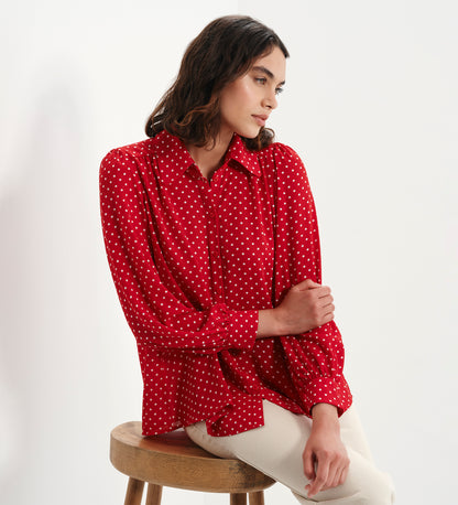 Melina Red Polka Dot Button Through Lightweight Yoke Blouse