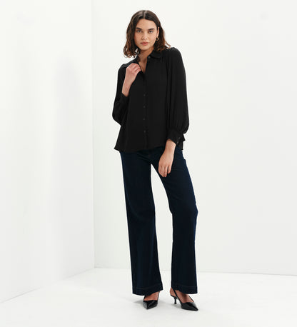 Melina Black Button Through Lightweight Yoke Blouse