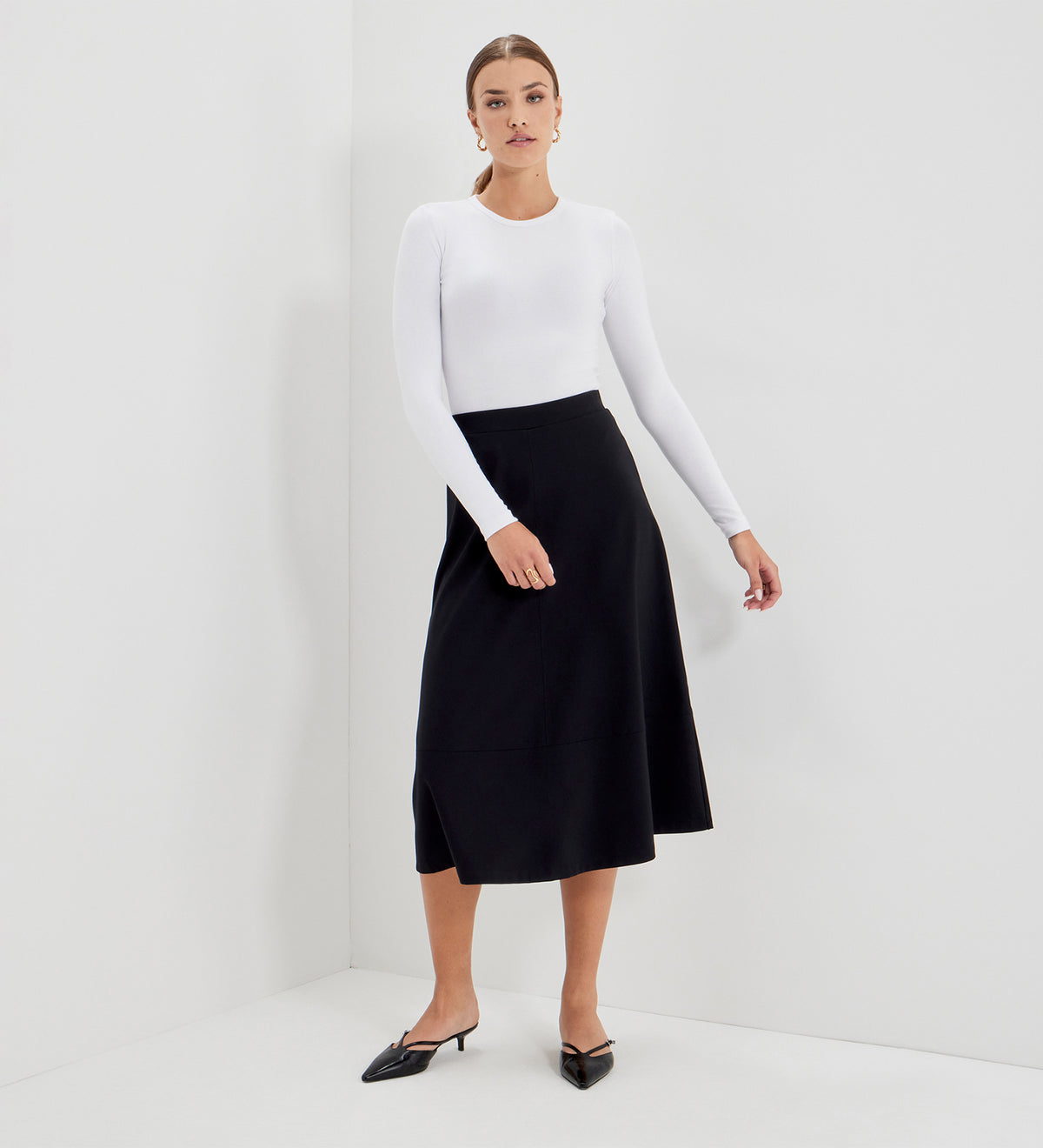 Mikia Black Ponte Jersey Midi Skirt