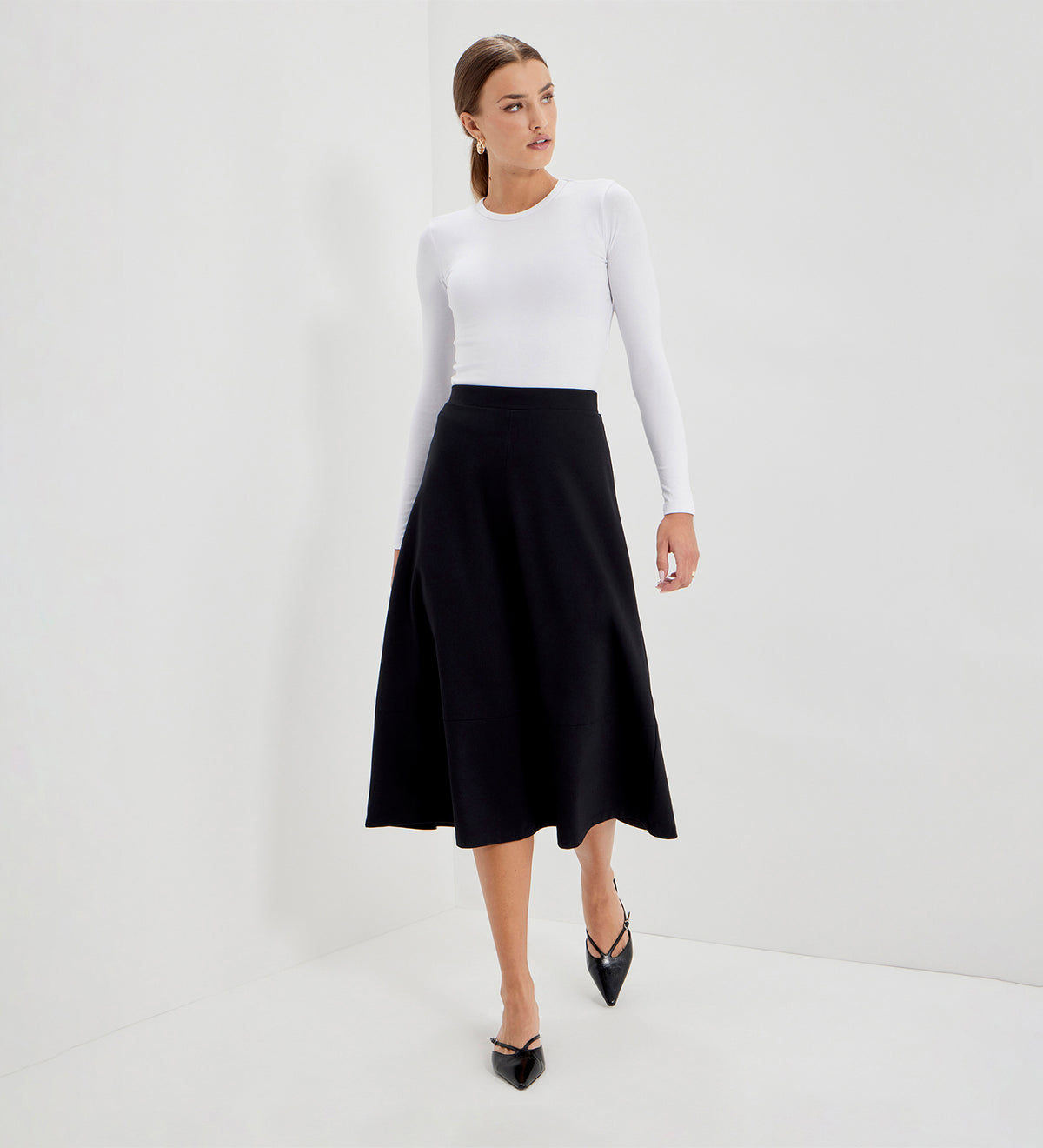 Mikia Black Ponte Jersey Midi Skirt
