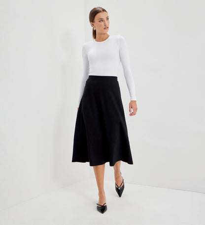 Mikia Black Ponte Jersey Midi Skirt