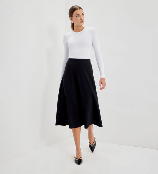 Mikia Black Ponte Jersey Midi Skirt