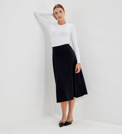 Mikia Black Ponte Jersey Midi Skirt