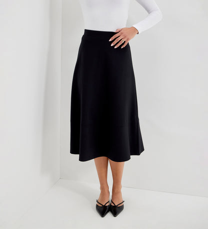 Mikia Black Ponte Jersey Midi Skirt