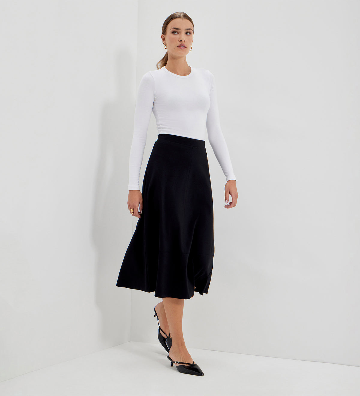 Mikia Black Ponte Jersey Midi Skirt