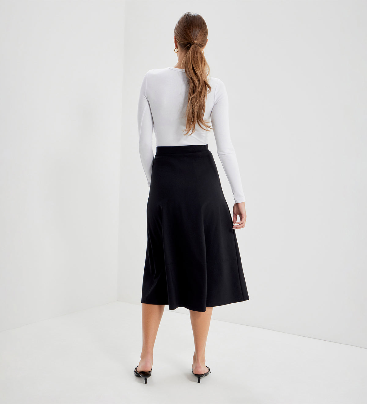 Mikia Black Ponte Jersey Midi Skirt