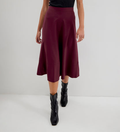 Mikia Burgundy Ponte Jersey Panelled A-Line Midi Skirt
