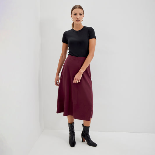 Mikia Burgundy Ponte Jersey Midi Skirt