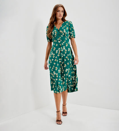 Milena Green Poppies Jersey Midi Dress