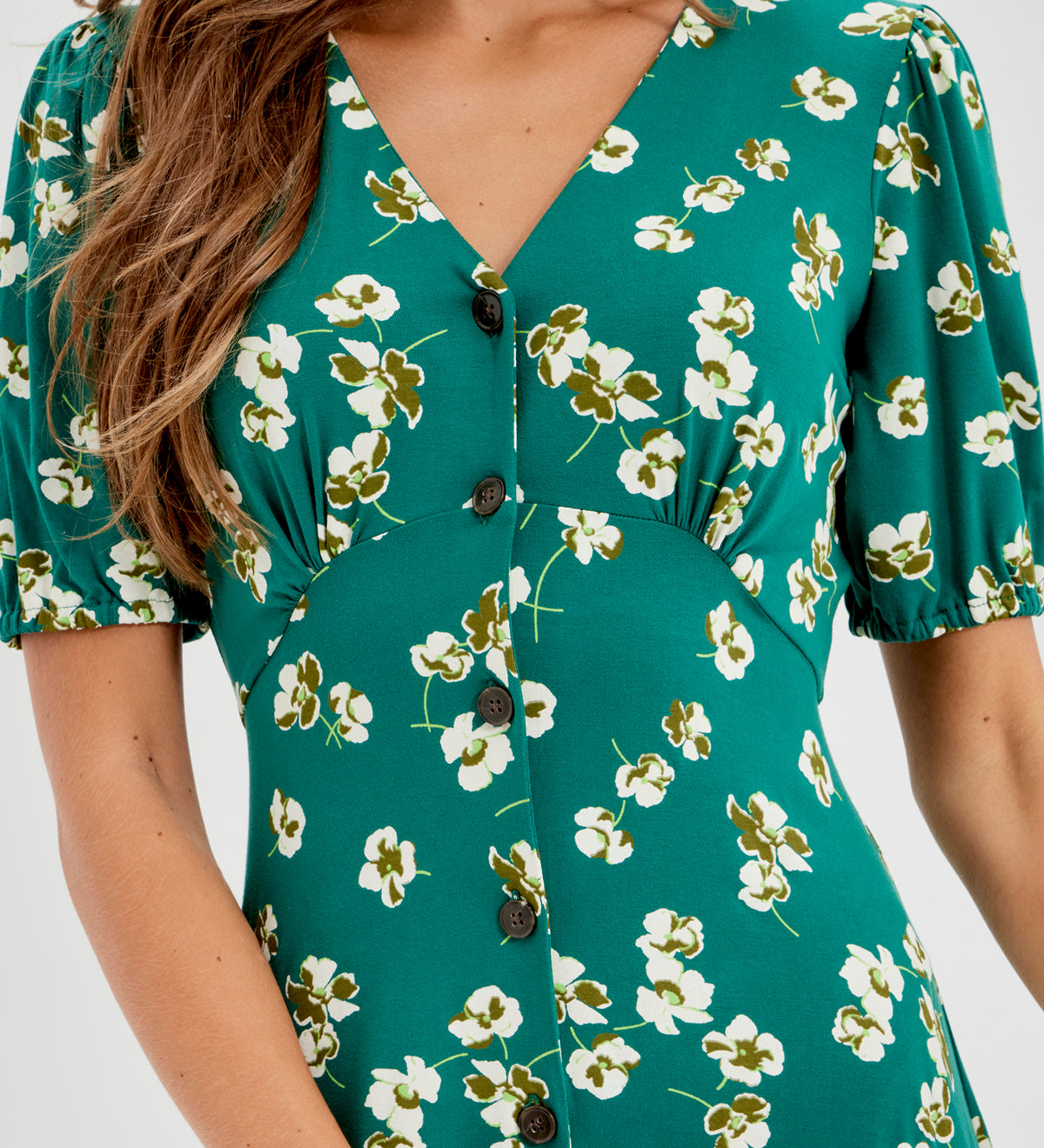 Milena Green Poppies Jersey Midi Dress