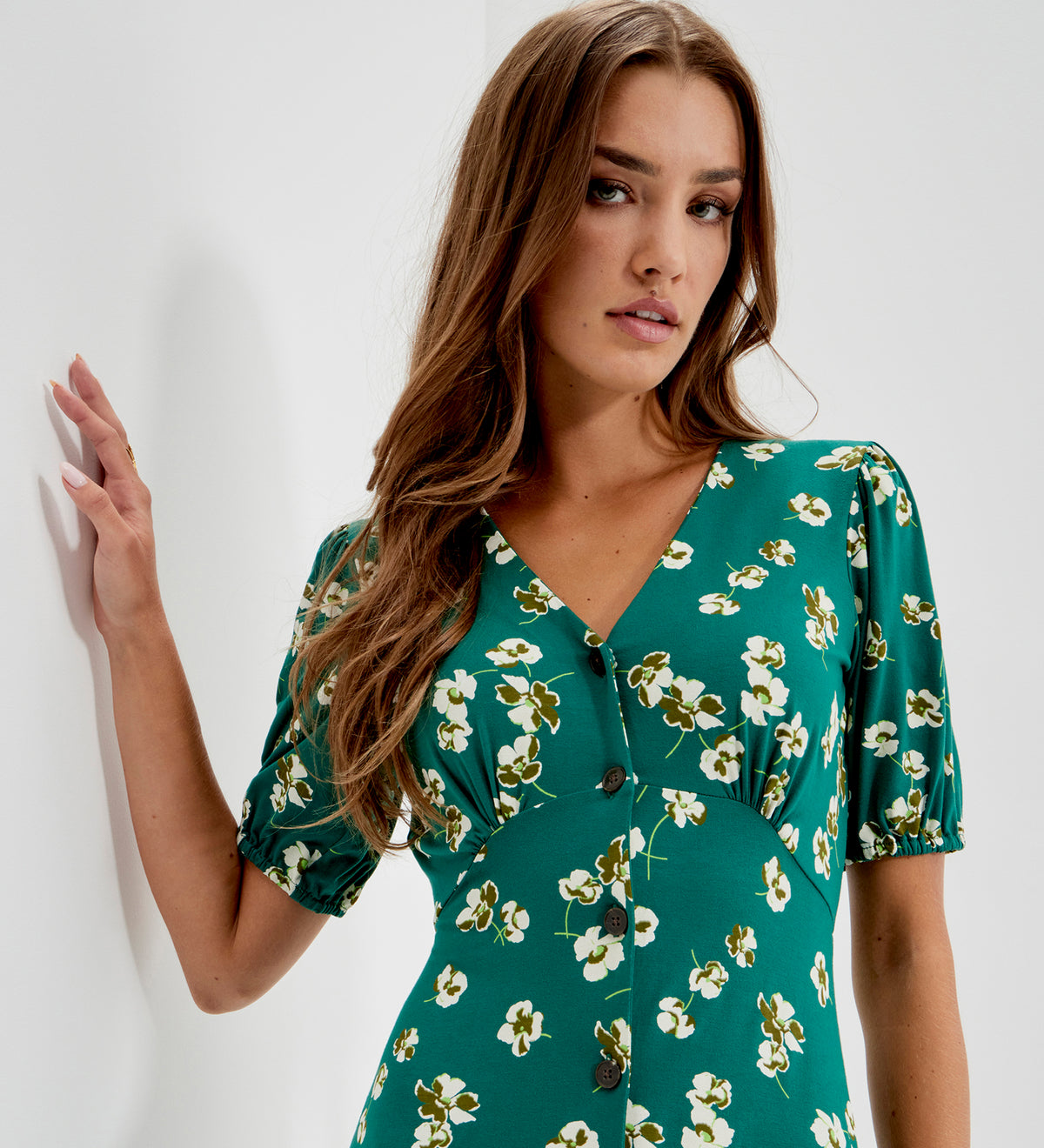 Milena Green Poppies Jersey Midi Dress