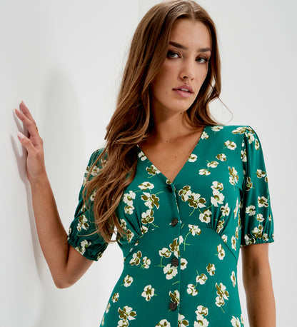 Milena Green Poppies Jersey Midi Dress