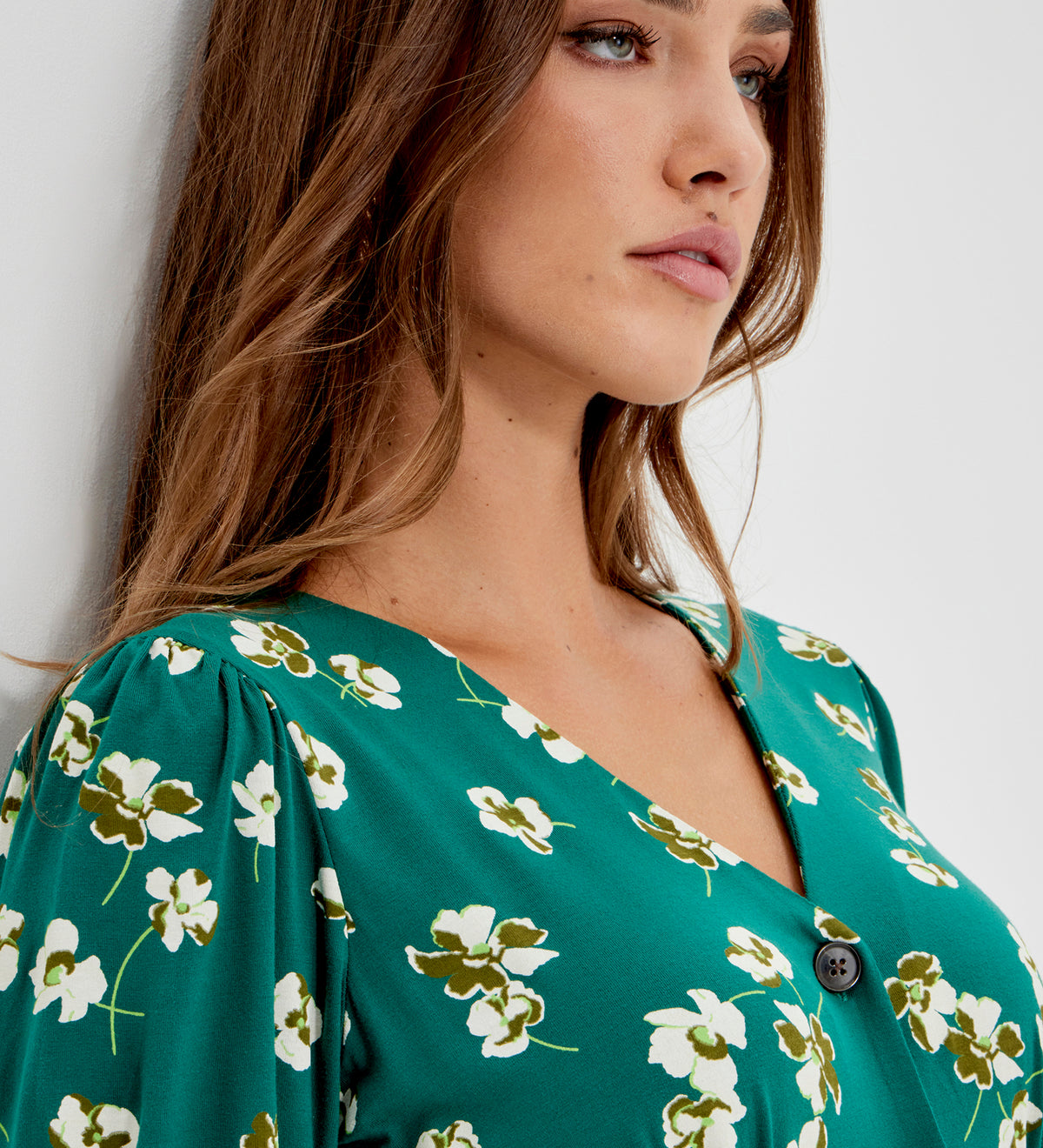 Milena Green Poppies Jersey Midi Dress