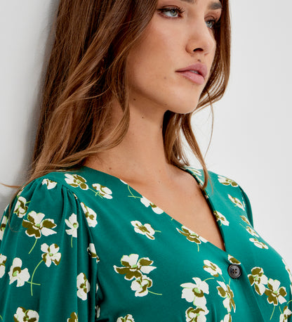 Milena Green Poppies Jersey Midi Dress