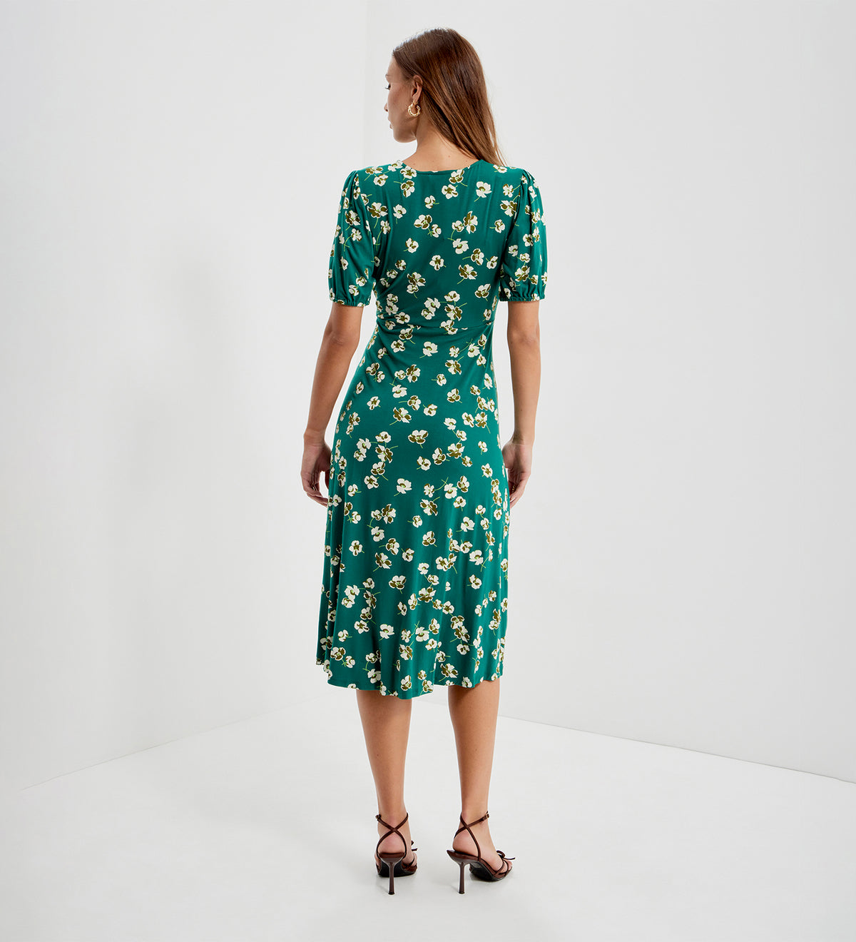 Milena Green Poppies Jersey Midi Dress