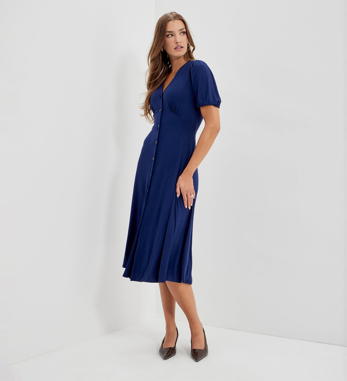 Milena Navy Jersey Midi Dress